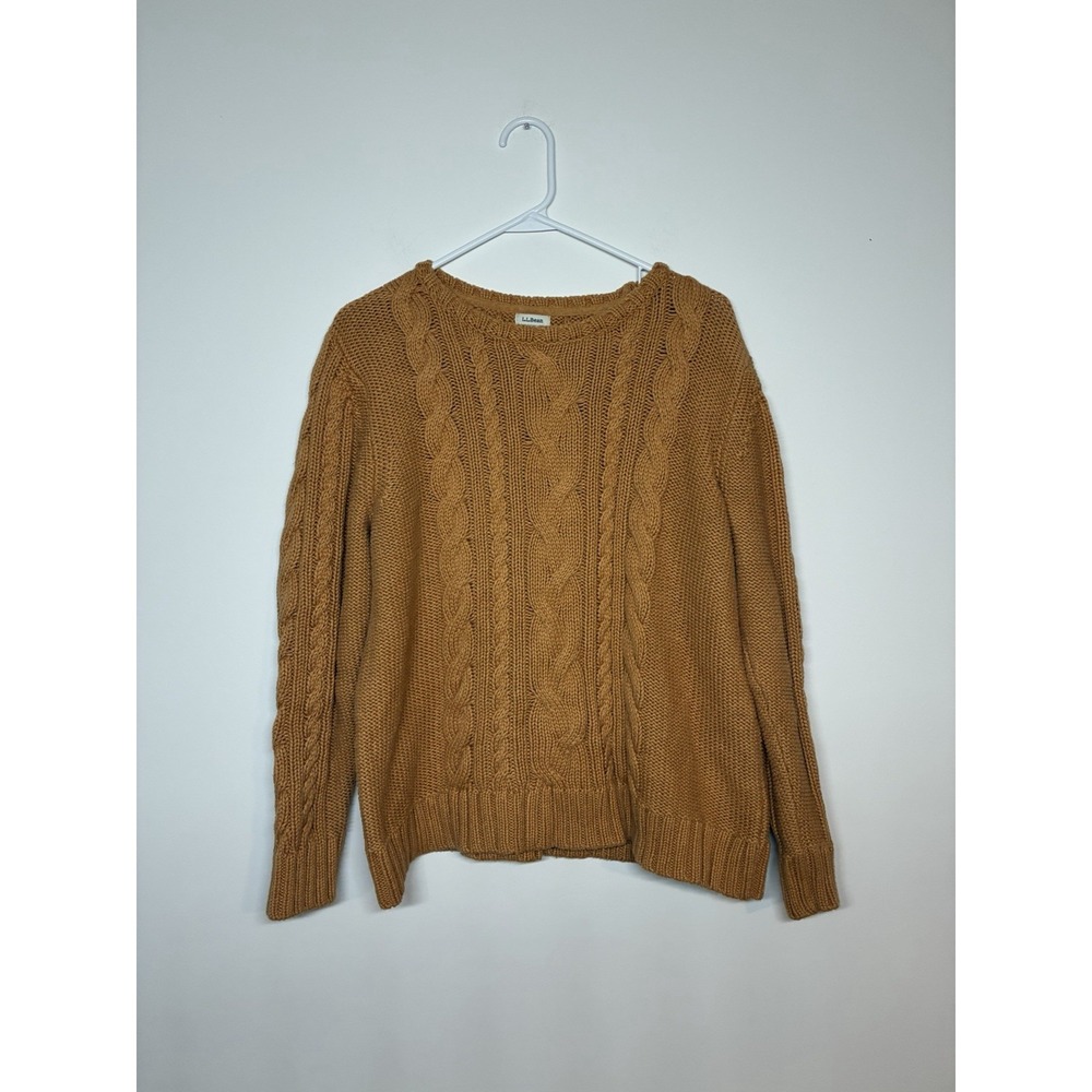 amber-brown L.L.Bean cable-knit crewneck sweater XL